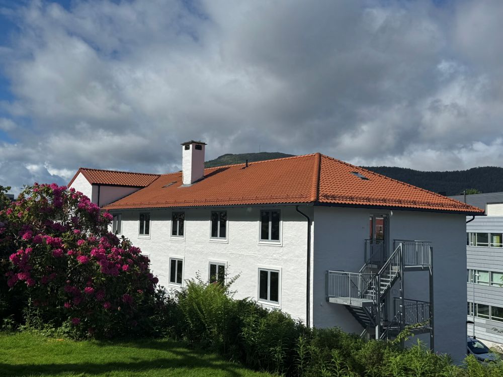 Et hus med rødt tak