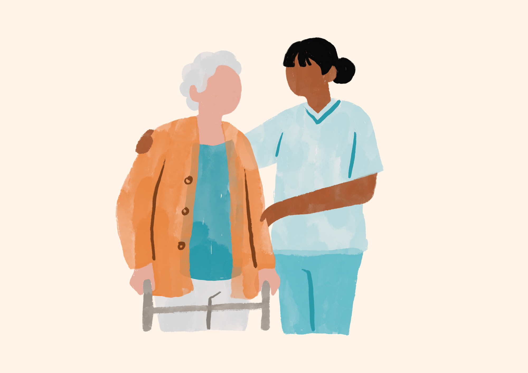 A few people in blue scrubs